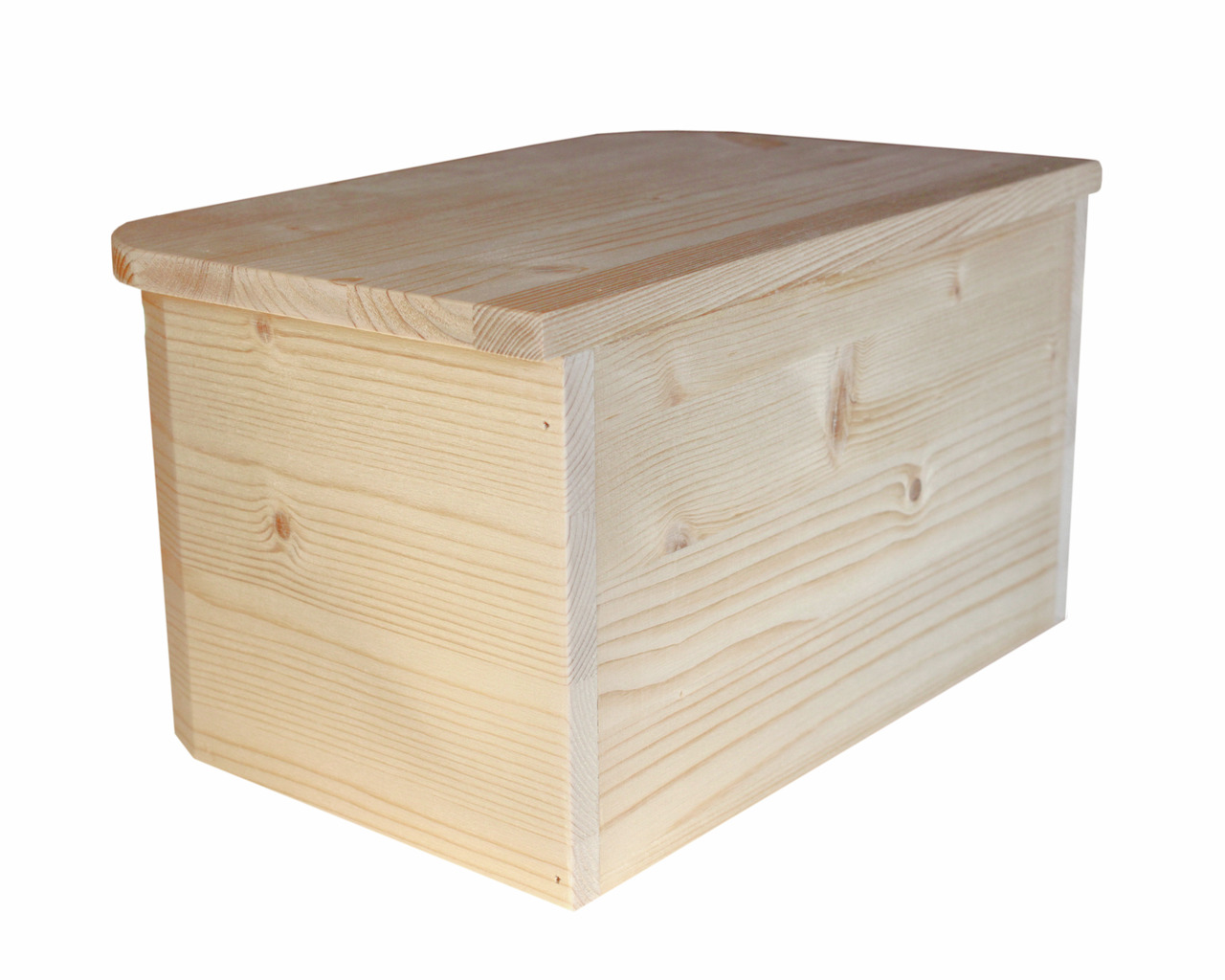 Holzkiste aus hellem Holz, rechteckig, stabil, mit flachem Deckel. Ideal zur Aufbewahrung oder als Deko. Maße nicht erkennbar.