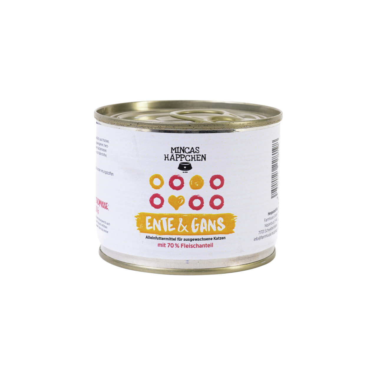 MINCAS HÄPPCHEN Katzenfutter Ente & Gans, Alleinfutter f. ausgew. Katzen, 70 % Fleisch, 1 Dose.