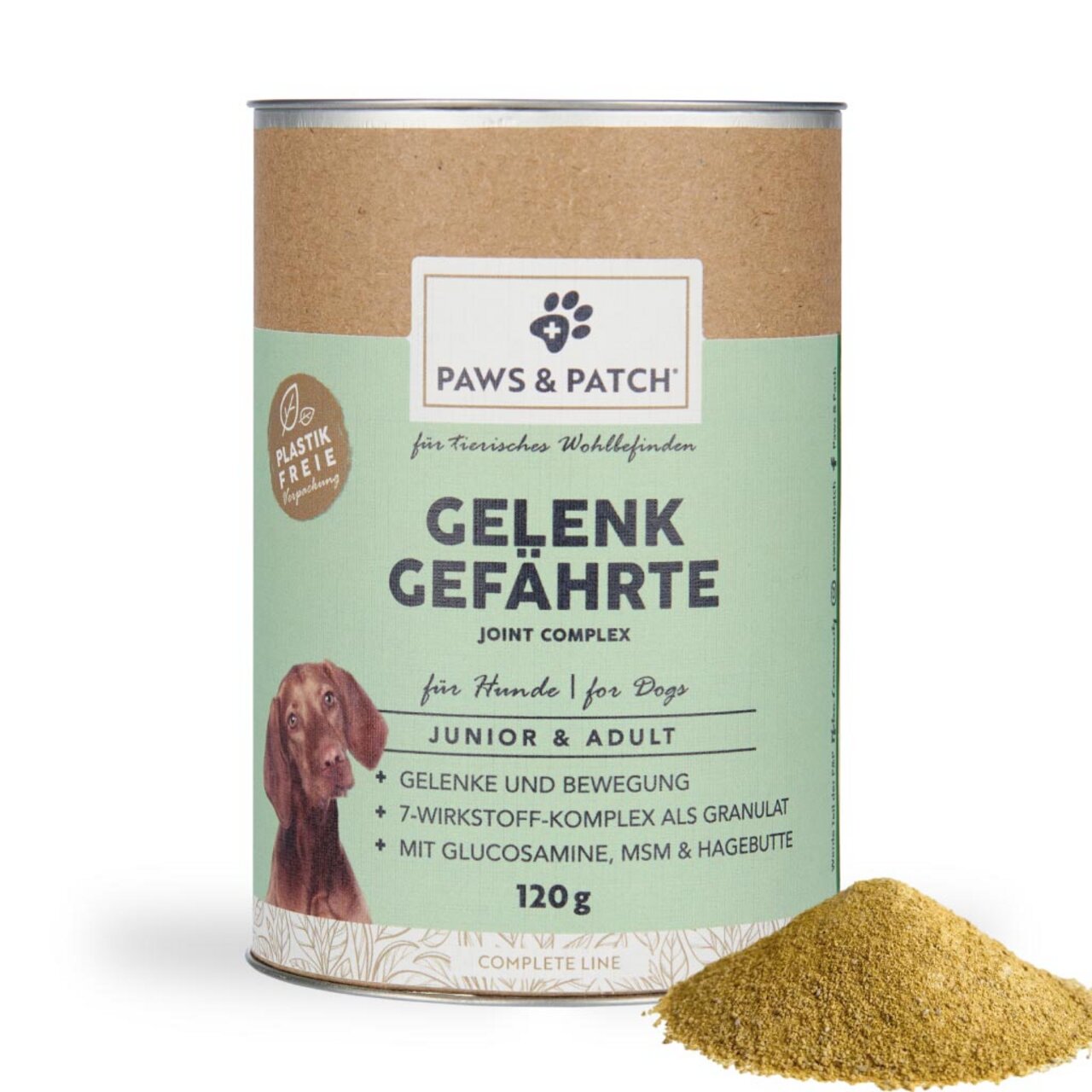 Paws & Patch Gelenk Gefährte für Hunde, Junior & Adult, 120 g, mit Glucosamin, MSM und Hagebutte, unterstützt Gelenke und Bewegung.