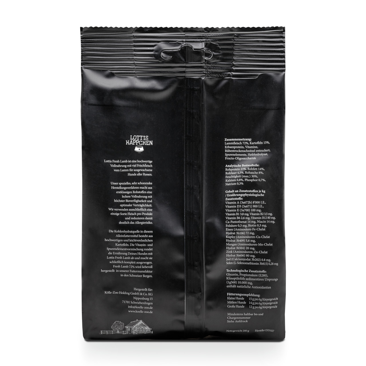 Lottis Häppchen Fresh Lamb, Alleinfutter f. ausgew. Hunde, Lamm+Kartoffeln, 2 kg, frische Zutaten, hohe Verdaulichkeit.