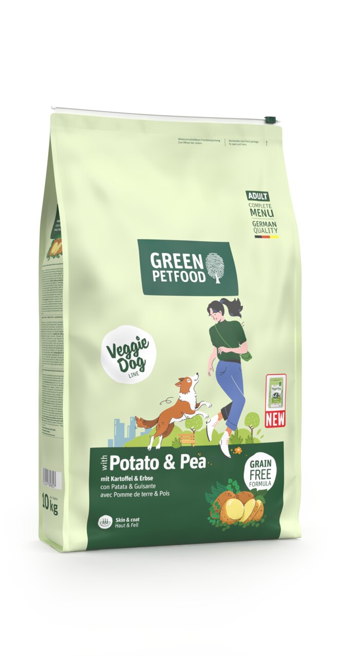 Green Petfood Veggie Dog Potato & Pea, für Hunde, Geschmack Kartoffel & Erbse, ohne Getreide, 10 kg, für Haut & Fell geeignet.
