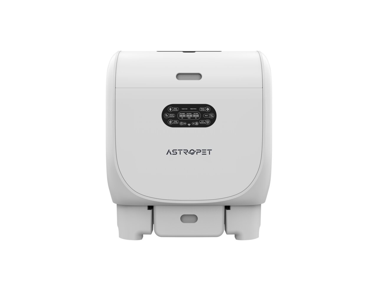Automatische Katzenstreutoilette AstroPet für Katzen, weißes Design mit LED-Bedienfeld, hygienisch und einfach zu reinigen.
