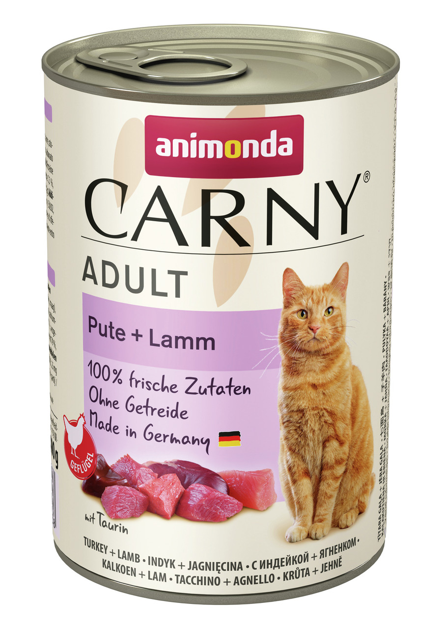 Animonda Carny Adult Katzenfutter, Pute & Lamm, für ausgewachsene Katzen, 400 g, 100 % frisch, getreidefrei, hergestellt in Deutschland.