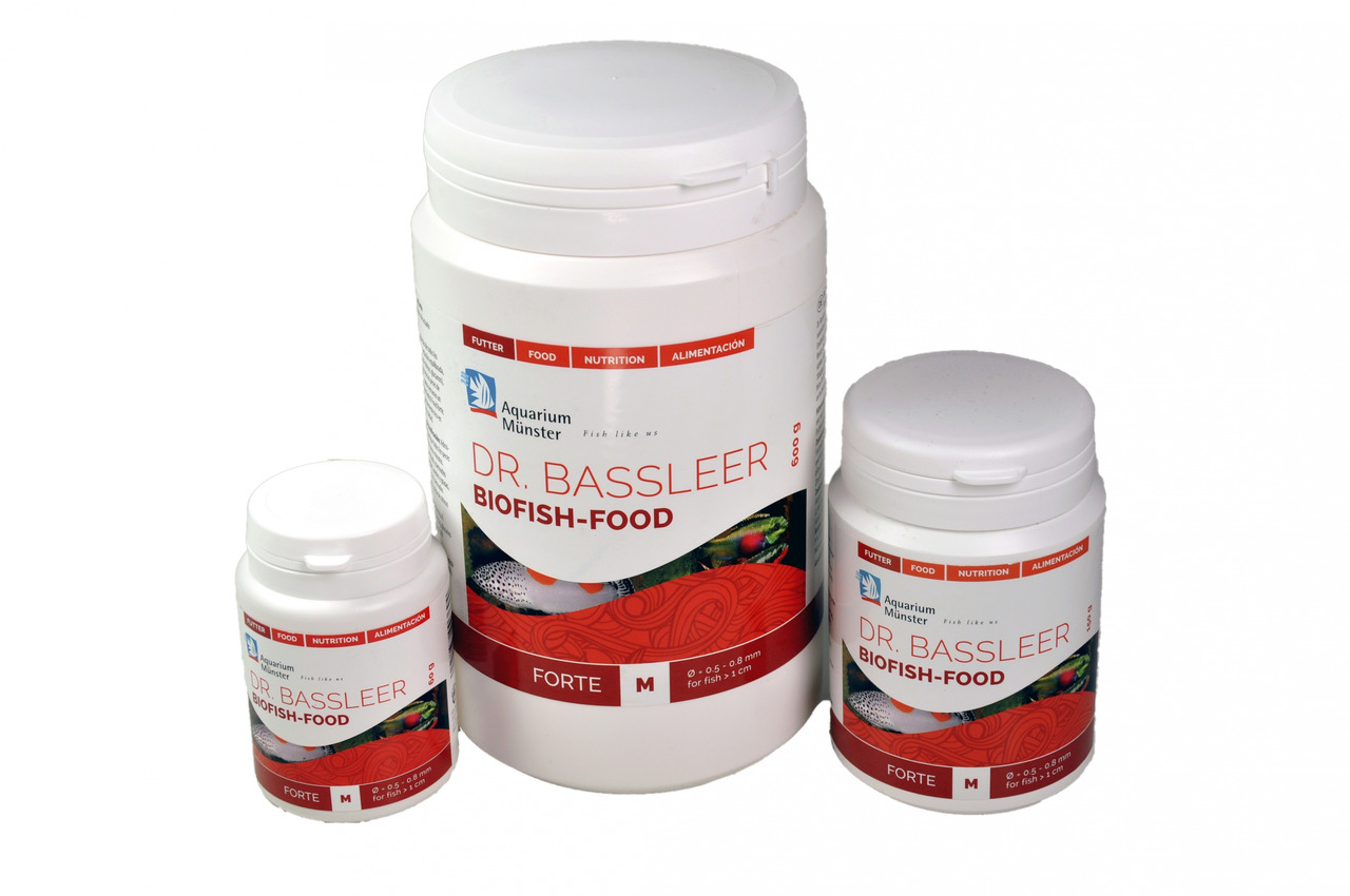 Aquarium Münster Dr. Bassleer Biofish Food Forte, Futter f. Zierfische, Geschm.: Fisch, 60 g/150 g/600 g, hochwertig, weiß-rote Dose.
