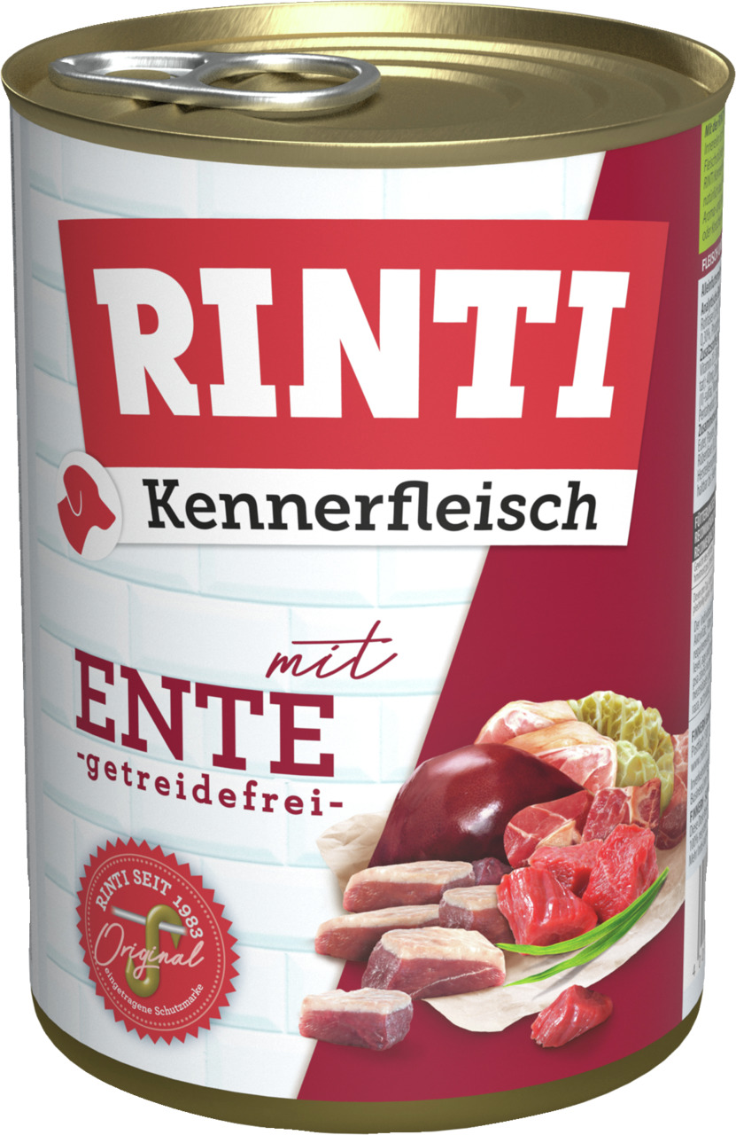 RINTI Kennerfleisch Hundefutter, mit Ente, getreidefrei, frisches Entenfleisch & Innereien, 800 g.