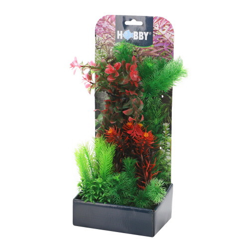 HOBBY künstl. Aquarienpflanze, für Süß--Meerwasseraquarien, realistische grüne-rote Pflanzen, naturnah, mit stabiler Halterung.