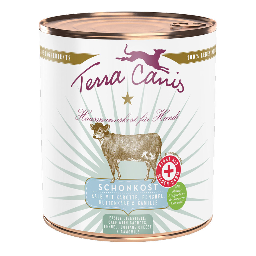 Terra Canis First Aid Schonkost Kalb mit Karotte, Fenchel, Hüttenkäse & Kamille 800g Hundenassfutter