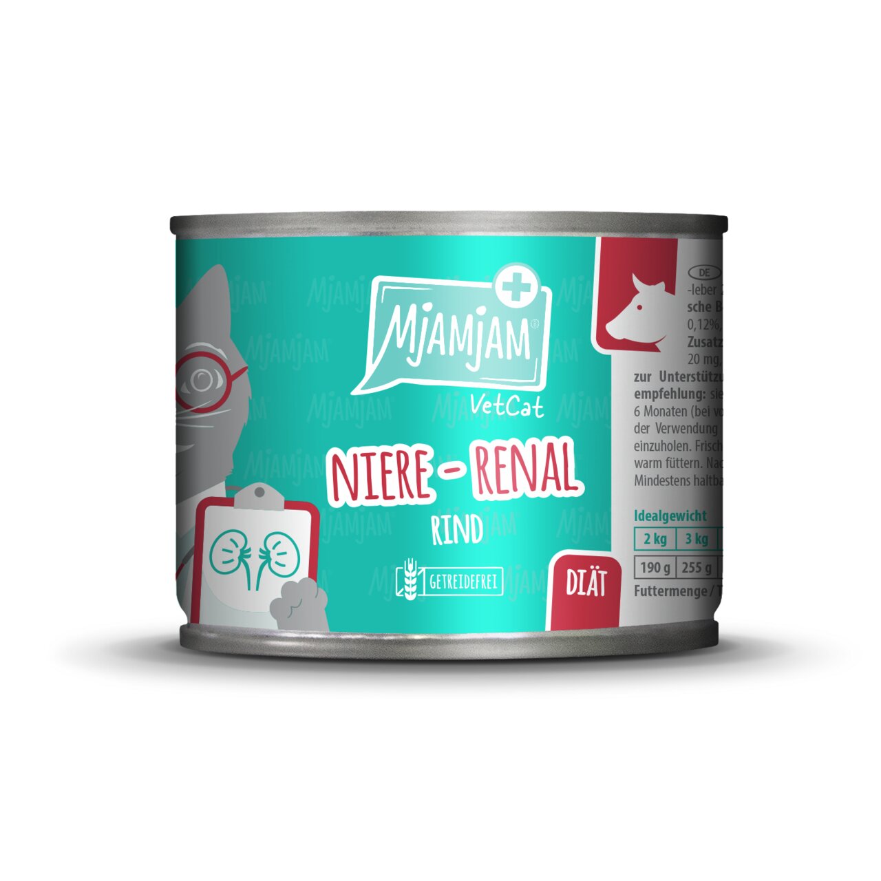 MJAMJAM VetCat Niere-Renal Rind, Diätfutter f. Katzen m. Nierenerkrankungen, getreidefrei, Geschm.: Rind, 190 g.