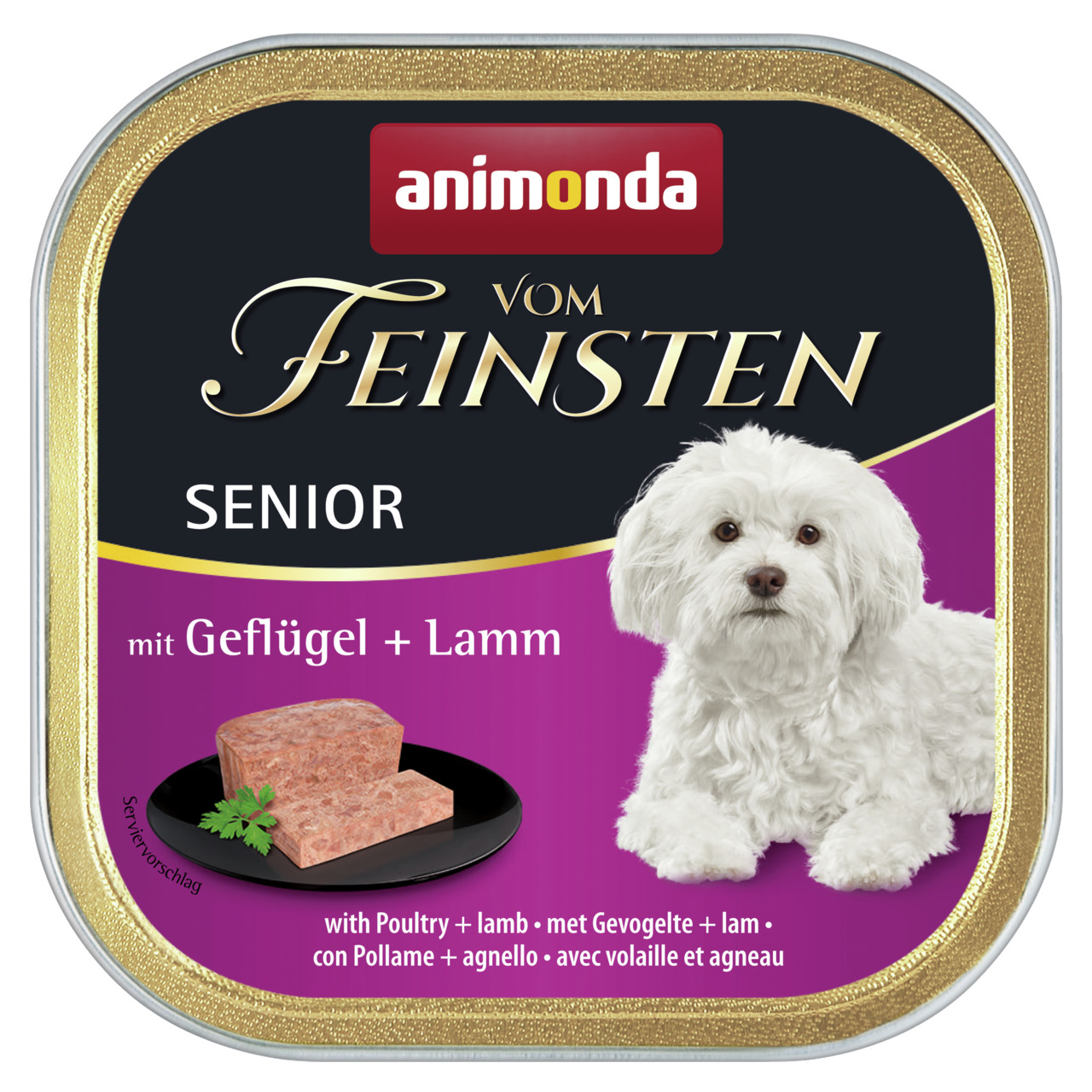 animonda vom Feinsten Senior, Hundefutter, Geflügel & Lamm, 150 g, für ältere Hunde, hochwertige Zutaten, schmackhaft & gesund.
