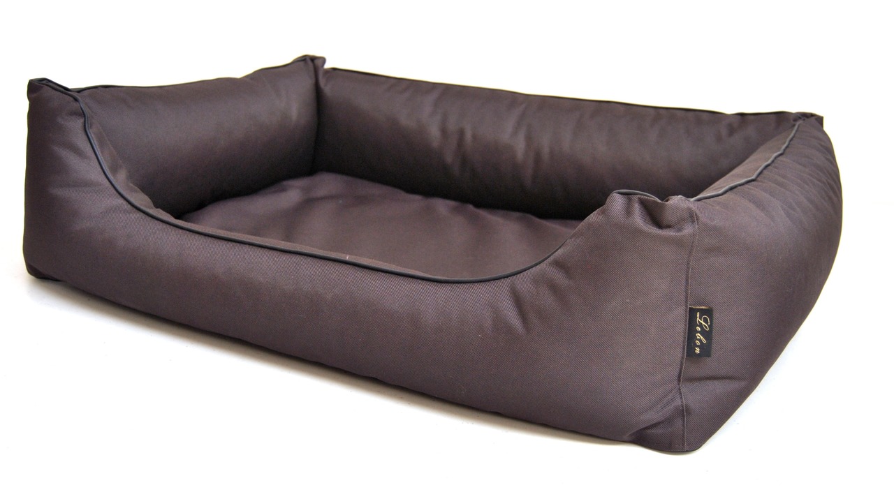 Hundebett LEBON, dunkelbraun, für mittelgroße-große Hunde, gepolsterte Seitenwände, strapazierfähig, pflegeleicht, hoher Komfort.