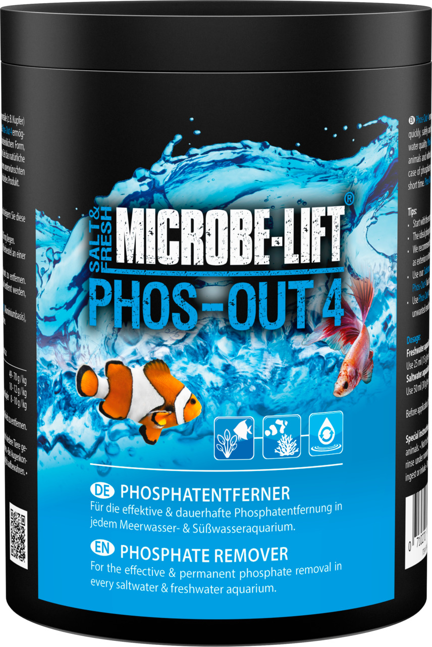 MICROBE-LIFT PHOS-OUT 4, Phosphatentferner f. Meer-/Süßwasseraquarien, effektiv u. dauerhaft, 500 ml, Zielgr.: Aquarienbesitzer.