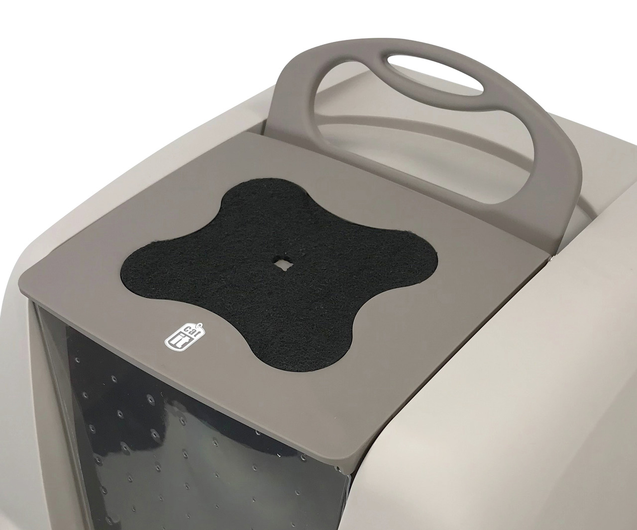 Catit Katzentoilette, modern, hygienisch, Komfort f. Katzenbesitzer, grauer Deckel m. Griff, schwarze Matte, Streuauffang.