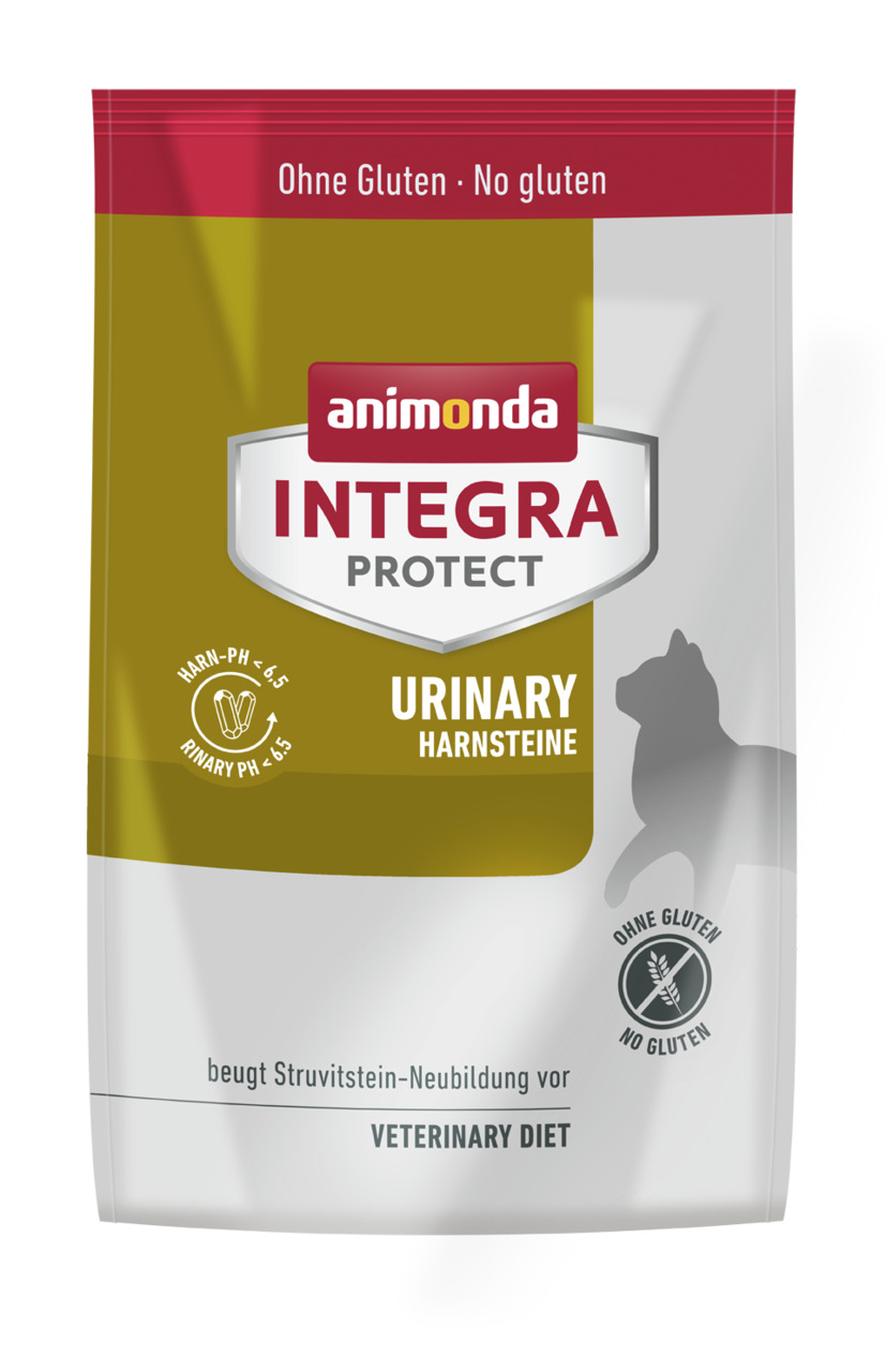 Animonda Integra Protect Urinary, Spezialfutter f. Katzen, glutenfrei, stabilisiert Harn-pH 6,5, Vorbeugung Harnsteine, goldene Packung.