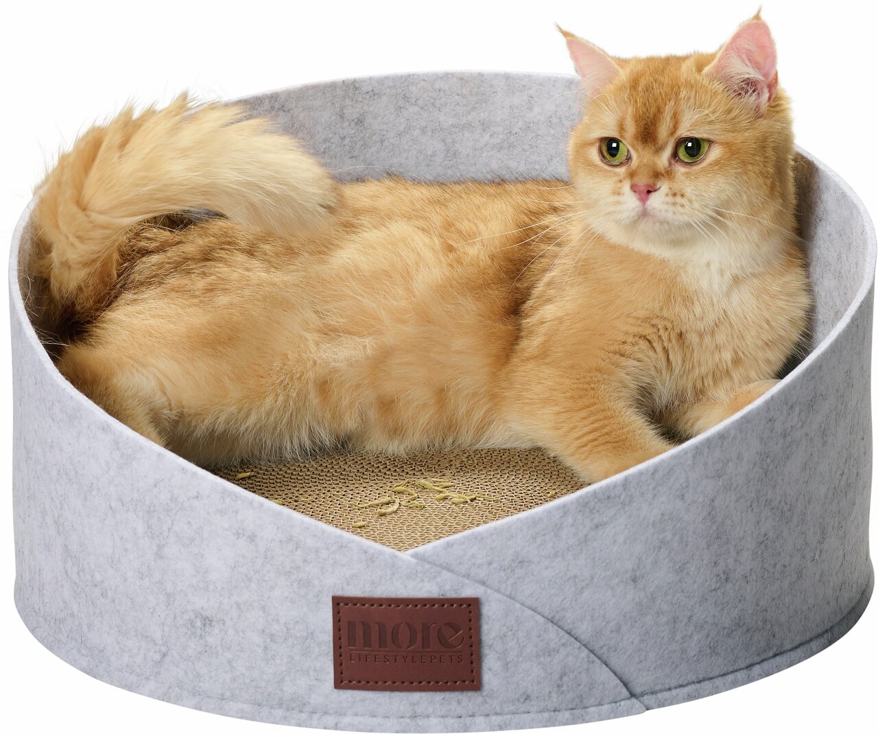 Katzenbett von MORE für Katzen, rund, hellgrau, mit weichem Material und erhöhtem Rand für Komfort, ca. 50 cm Durchmesser.