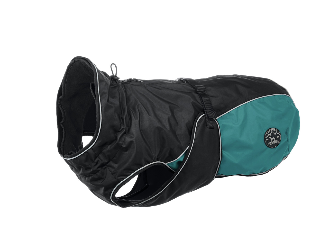 HUNTER Hundemantel "Outdoor", für alle Hunde, Schwarz/Türkis, reflektierend, Schutz vor Wind/Regen.