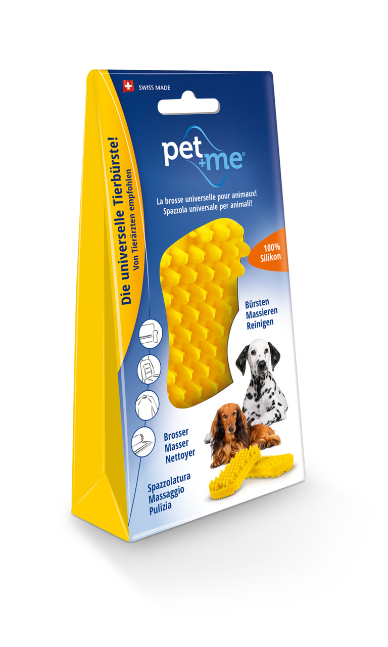 pet+me" Tierbürste für Hunde & Katzen, 100 % Silikon, ideal z. Bürsten, Massieren & Reinigen, Tierärzte empfehlen, Swiss Made.;https://pim.mp.group/KoelleZoo/volumes/jtl_images/666/667/172892/7640157920030_11.jpg;2;pet+me Pflegebürste Hund Kurzhaar gelb B
