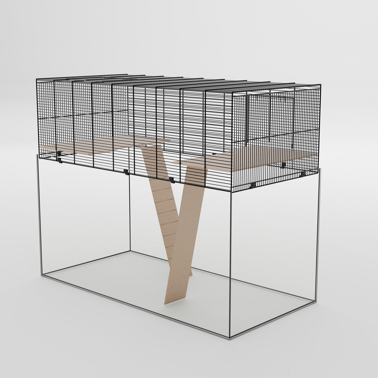 Allpets Nagerkäfig: Gehege für Kleintiere (Hamster/Mäuse), Glasunterteil, Gitteraufsatz, Holzrampe, ideal für artgerechte Haltung.