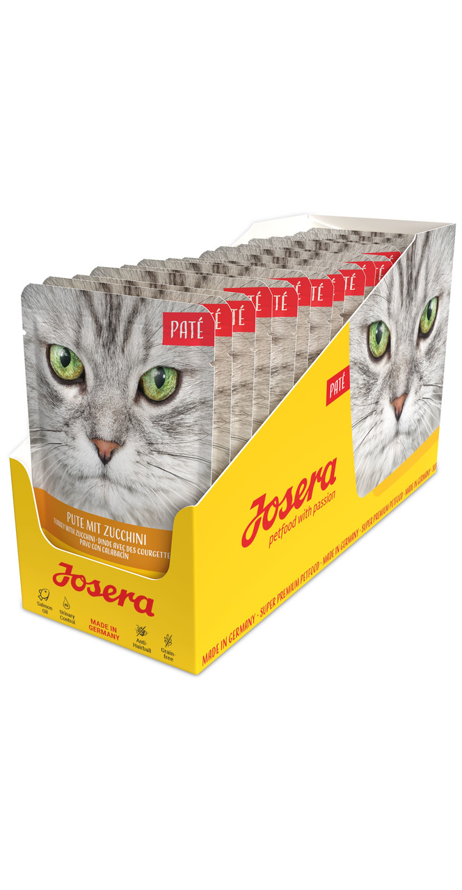 Josera Paté Katzenfutter, Katzen, Pute mit Zucchini, „Made in Germany“, „Super Premium Futter“, 16 x 85 g.