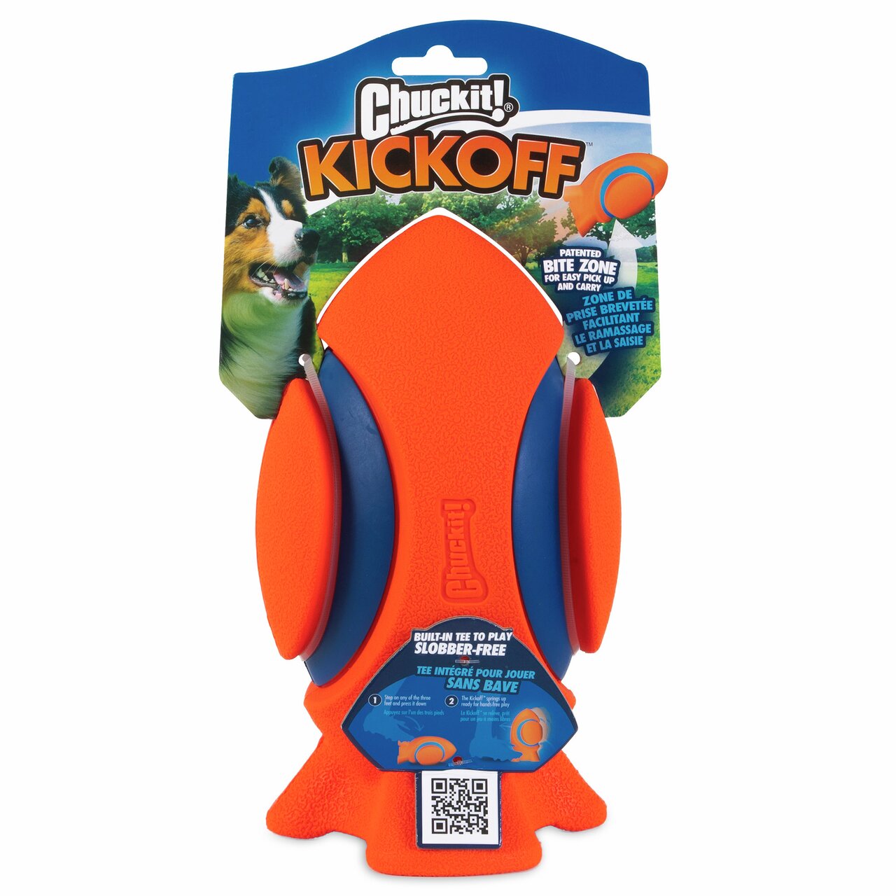 Chuckit! Kickoff Hundespielzeug, orange-blau, für Hunde, leicht zu greifen, ideal für Apportierspiele, mit patentierter Bisszone.