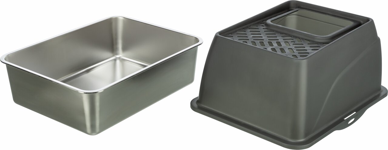 Katzentoilette TRIXIE für Katzen, aus Edelstahl mit Deckel, herausnehmbarem Siebeinsatz und modernem Design.