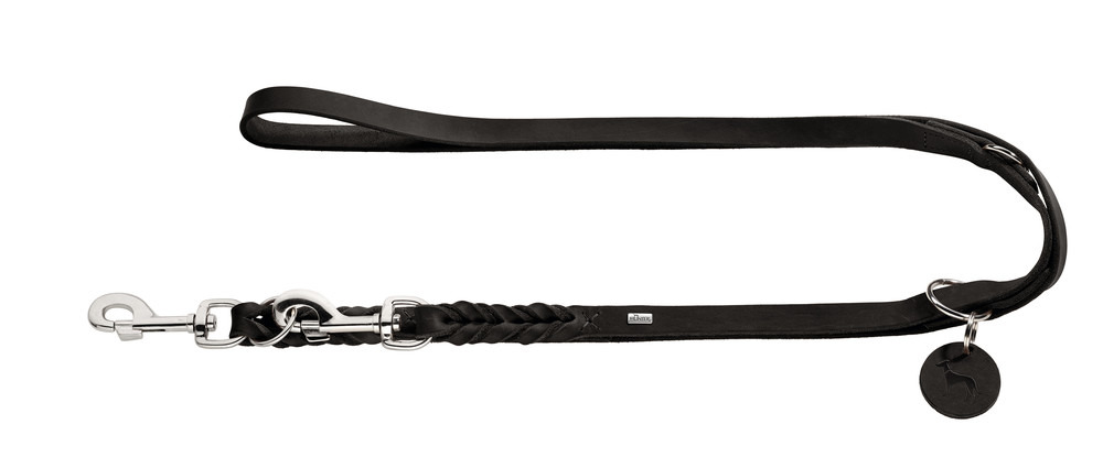 HUNTER Hundeleine "Freestyle", Leder, für alle Hunde, schwarz, 200 cm, robuste Karabiner, geflochten, ideal für Spaziergänge/Training.