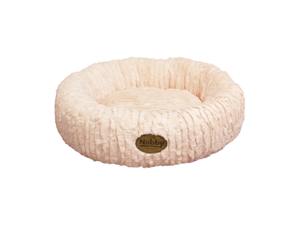 Nobby Haustierbett "Nobby Donut" für Hunde & Katzen, cremefarben, plüschig, hoher Komfort, erhöhte Umrandung, ideal zum Einkuscheln.