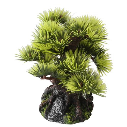 Künstlicher Bonsai-Baum von AQUA DELLA, ideal für Aquarien. Die Dekoration besteht aus robustem Kunststoff und ist detailreich gestaltet, mit grünen Nadeln und einem naturgetreuen Stamm. Perfekt für die Gestaltung eines natürlichen Lebensraums für Fische.