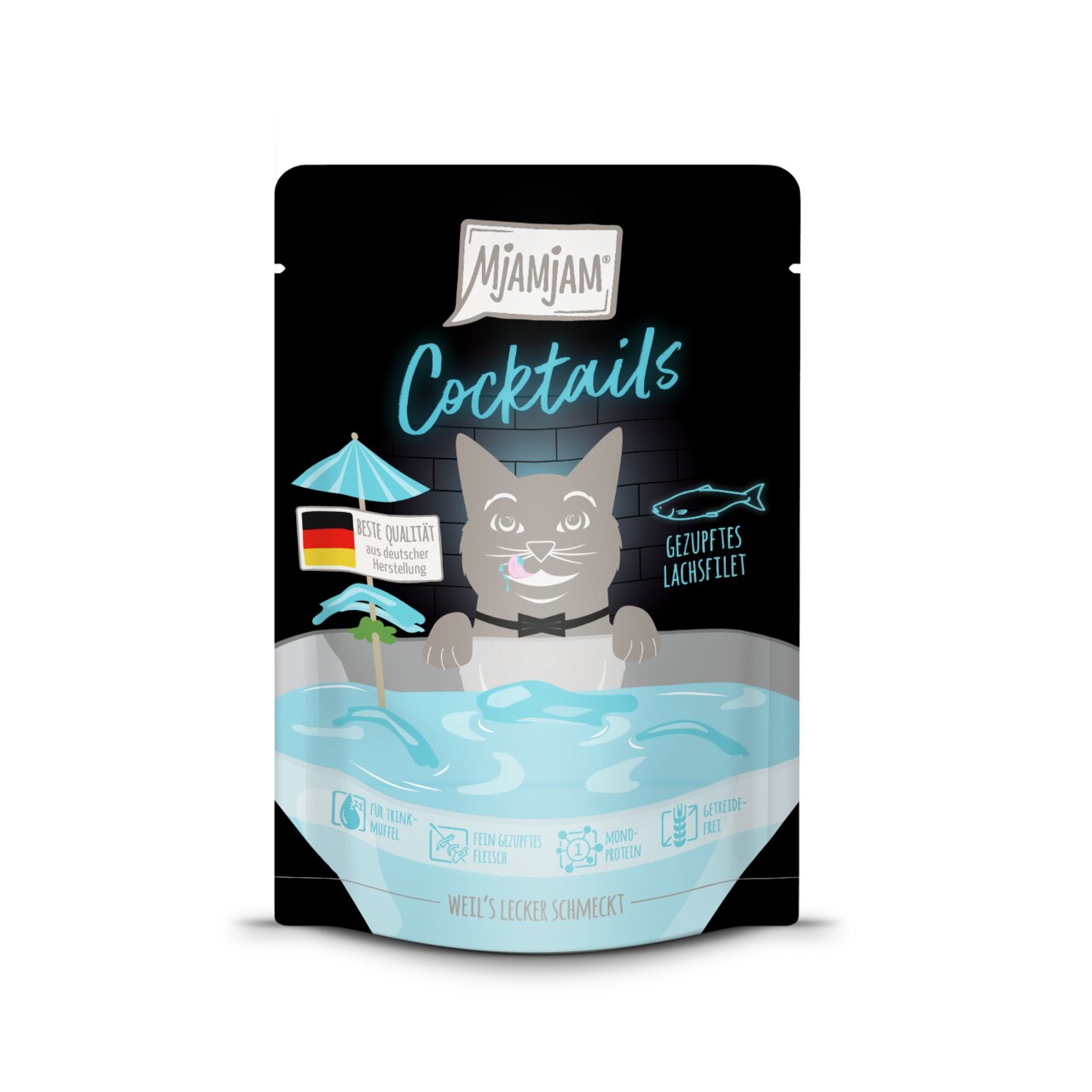 MJAMJAM Cocktails – Gezupftes Lachsfilet, für Katzen, Lachs, getreidefrei, dt. Herstellung, hochwertige Mono-Proteine.