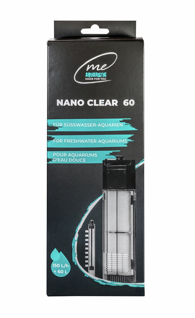 ME Aquaristic Nano Clear 60, Innenfilter für Süßwasser-Aquarien bis 60 Liter, 150 L/h Leistung, kompakt, leicht zu reinigen.