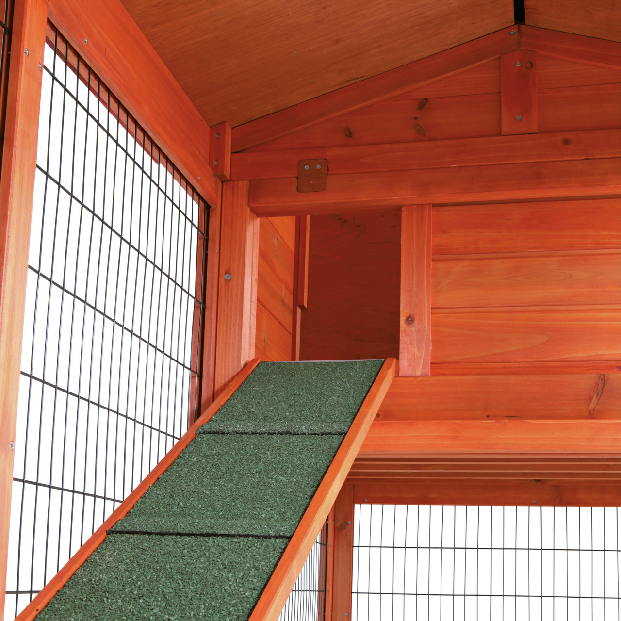 TRIXIE Natura Kleintierstall, für Kaninchen/Meerschweinchen, wetterfestes Holz, grüne Rampe, ideal außen, hochwertig.