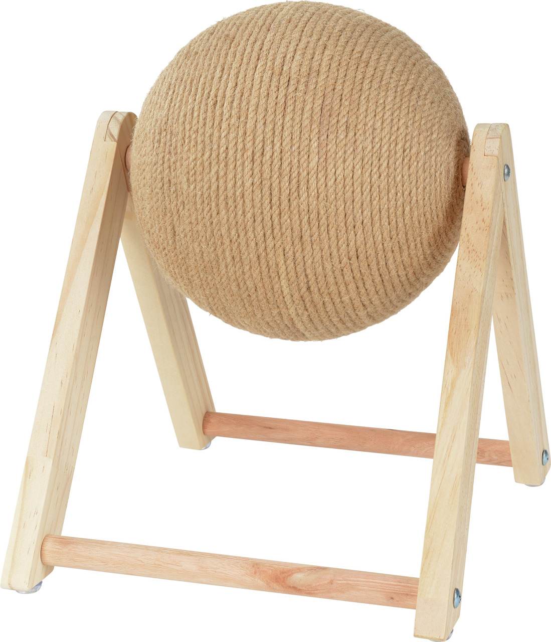 AniOne Kratzspielzeug für Katzen: Kugelförmige Sisal-Kratzfläche im Holzgestell, für Krallenpflege & Spielspaß. Für Katzen jeden Alters.
