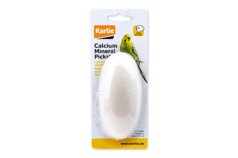 Karlie Calcium Mineral Picks für Vögel (Wellensittiche), mineralreicher Pickstein, Schnabelpflege+Kalzium, 1 Stein+Halter.