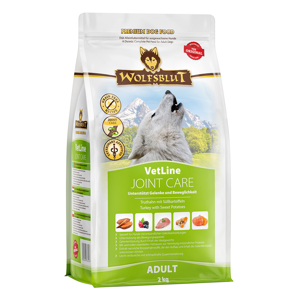 WOLFSBLUT VetLine Joint Care, 2 kg, Truthahn+Süßkartoffeln, für erw. Hunde, getreidefrei, nat. Zutaten, unterstützt Gelenke+Beweglichkeit.