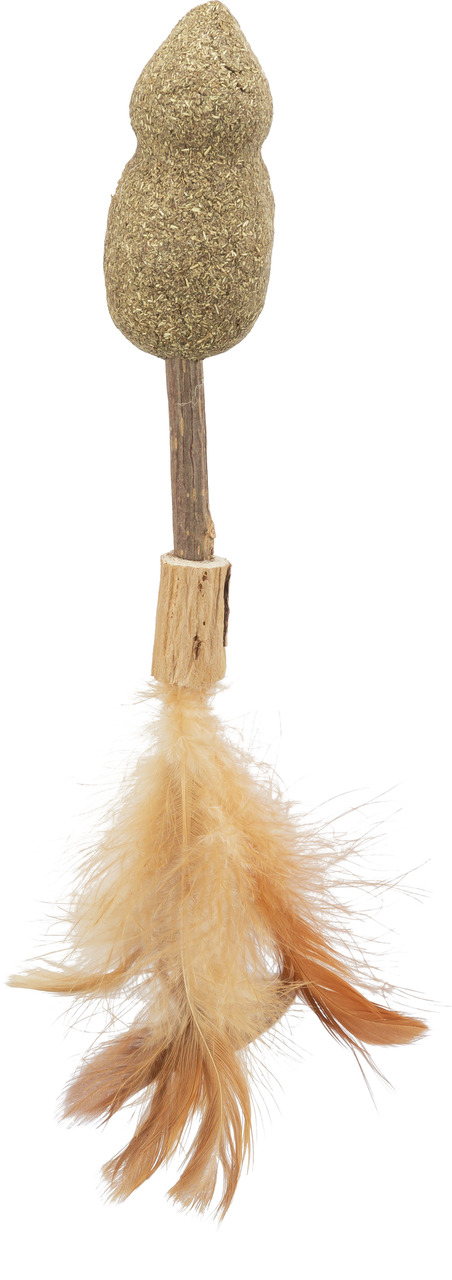 TRIXIE Catnip-Spielzeug m. Federn, für Katzen, Katzenminze, animiert zum Spielen, Holzstab m. Federn, beige-braun.