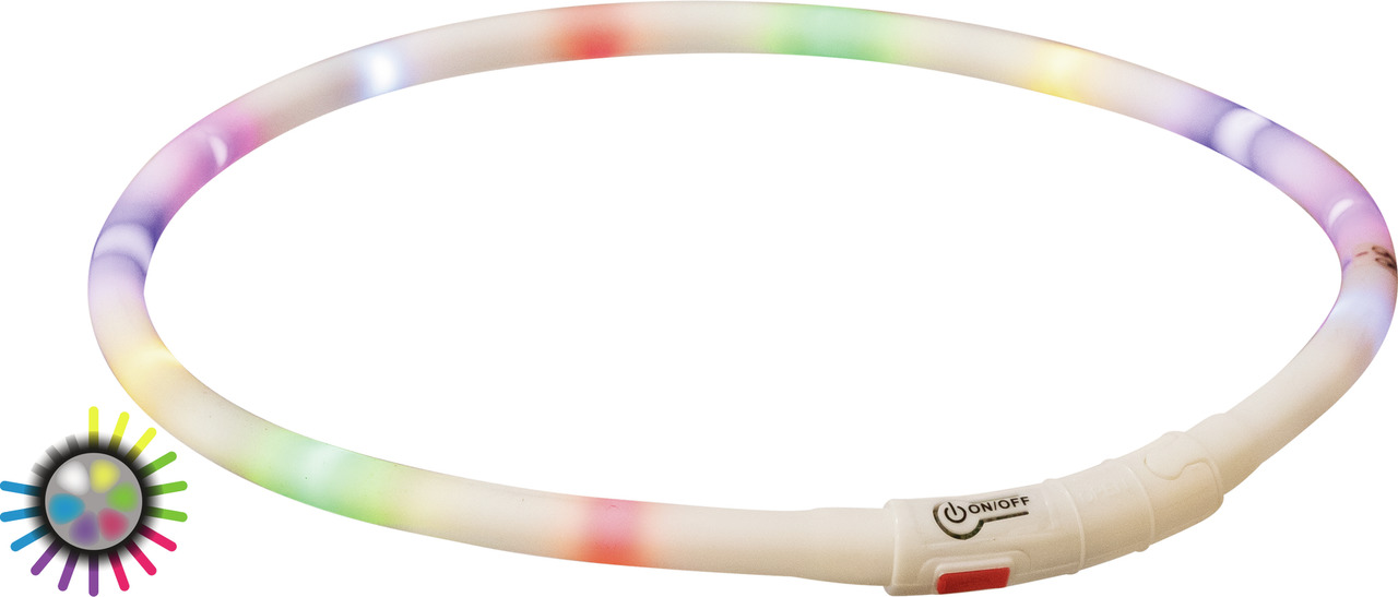 TRIXIE LED-Halsband "USB Flash Light Ring" für Hunde, Regenbogenfarben, Sichtbarkeit+Sicherheit, anpassbar, leicht, wetterfest.