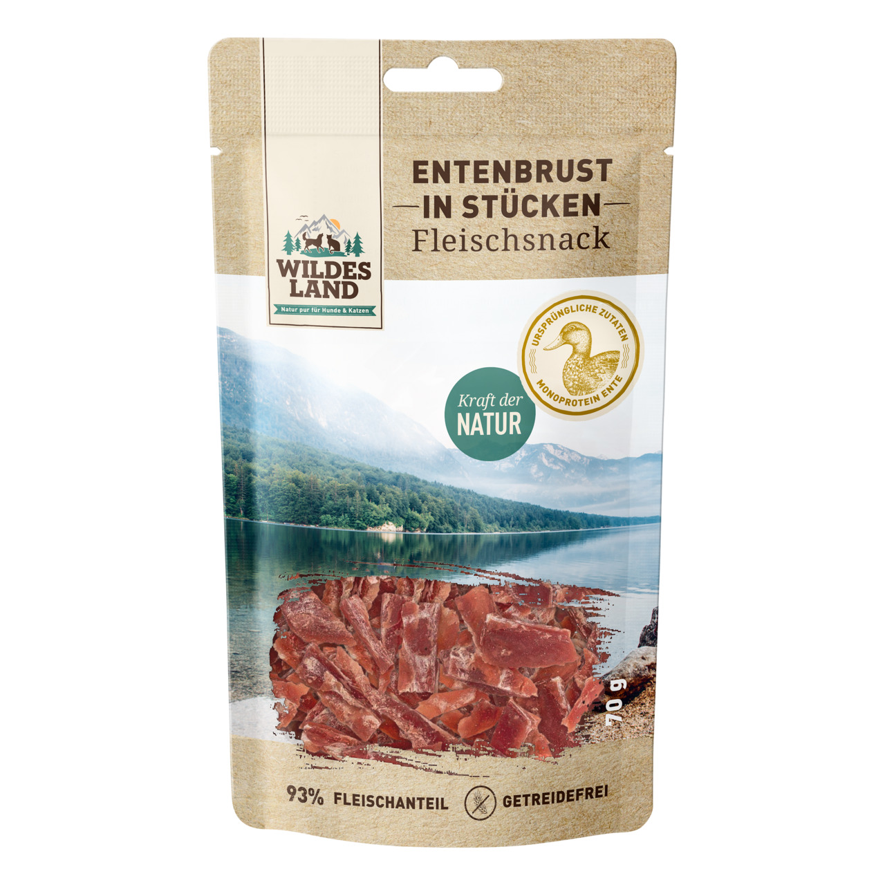 Wildes Land Entenbrust, getreidefreier Snack für Hunde, 93 % Fleisch, Ente, 60 g, „Kraft der Natur“, hohe Qualität.
