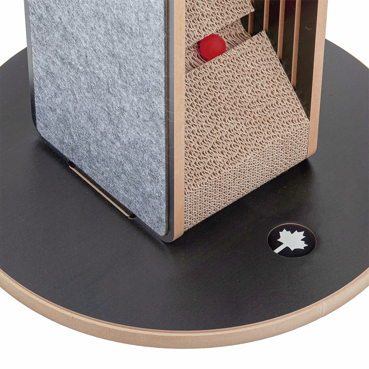 CanadianCat Kratzbaum Tower XL für Katzen, Holz mit Filz+Wellpappe, rote Spielkugel, stabil, ideal zum Kratzen+Spielen, alle Rassen.