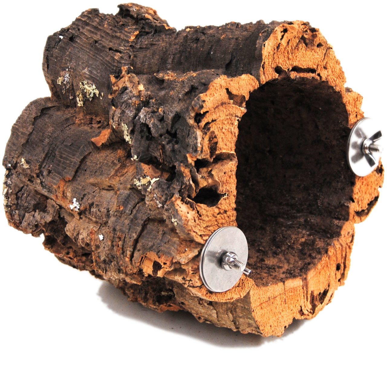 Ollesch Korkröhren-Versteck, für Kleintiere-Reptilien, Naturkork, mit Metallhalterungen, Rückzugsort-Spielplatz, robust.