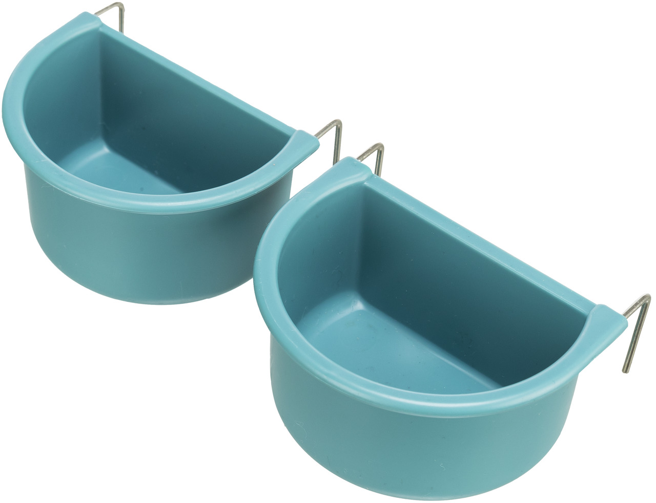 2 türkisfarbene Futternäpfe TRIXIE 4011905054773, für Kleintiere (Vögel-Nagetiere), robust, mit Metallhaken, ideal für Futter-Wasser.