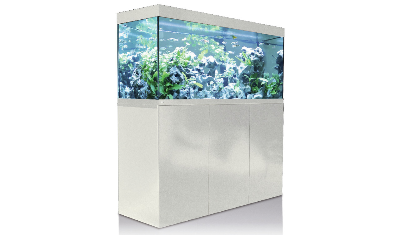 Amtra Aquarium Elysium 120, weißer Unterschrank, für Aquaristik-Fans, stilvoll & funktional, mit Pflanzen & Deko, 120 l.