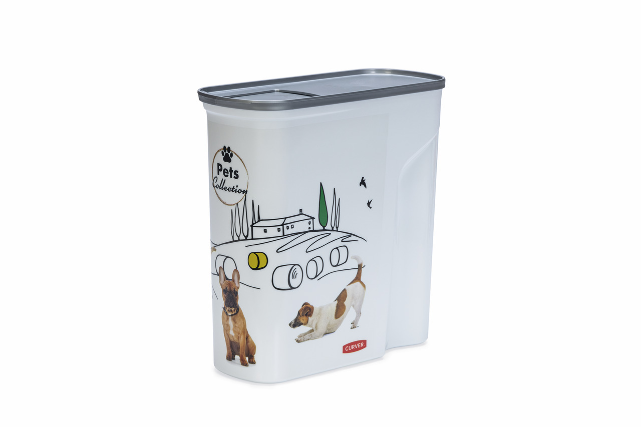 Curver Pets Collection Futterbehälter, 10L, für Hunde, weiß, mit Hunde-Illustrationen, ideal für Trockenfutter, praktisch & dekorativ.