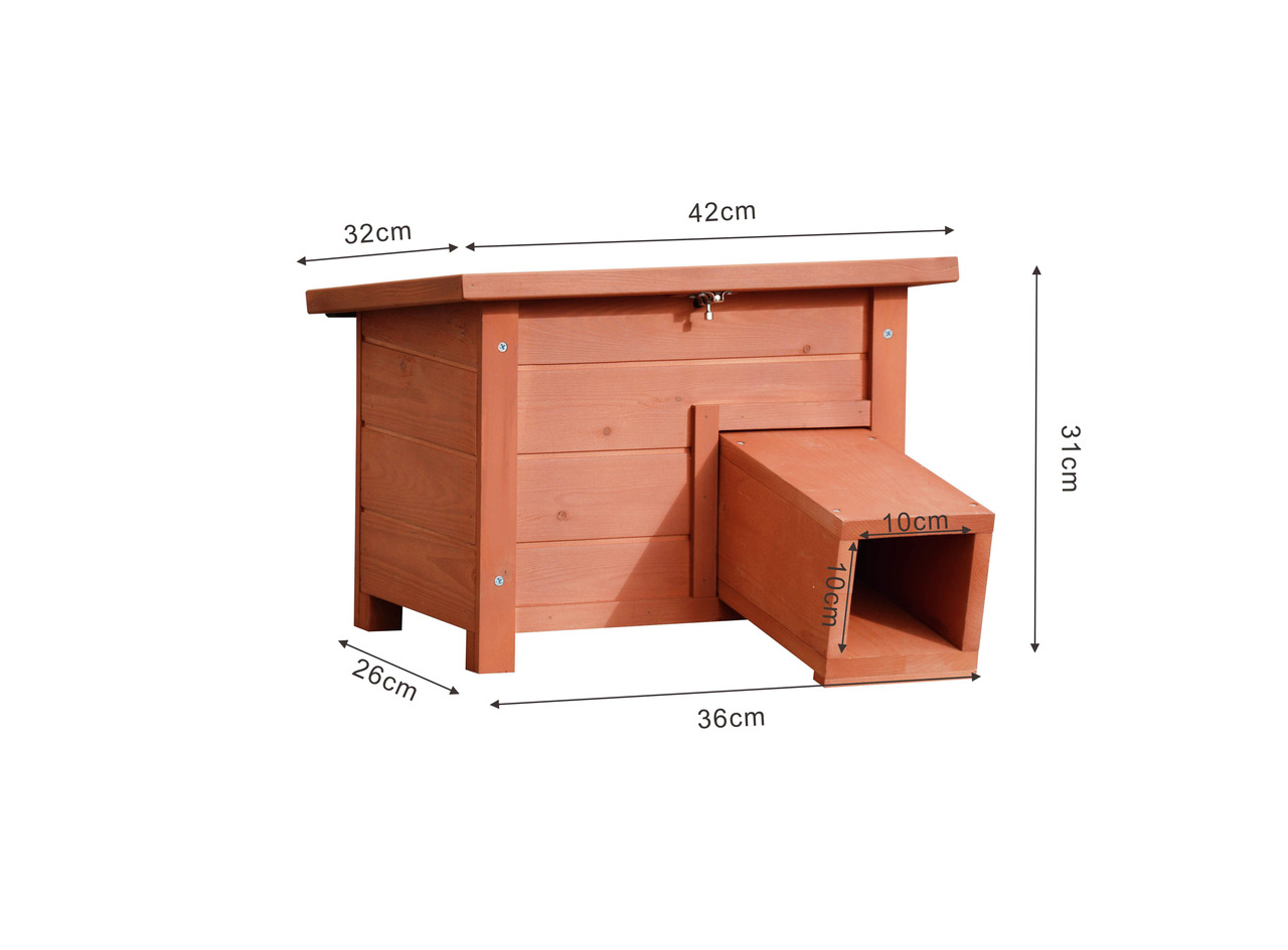 AK 4Pets Kleintierhaus, für Kaninchen/Meerschweinchen, Holz, 42x32x31 cm, mit Innenbereich & Eingangstunnel (10x10 cm), ideal draußen.