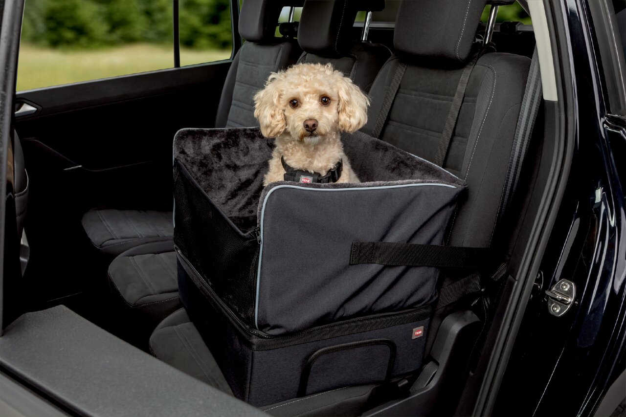 TRIXIE Auto-Schutzsitz für kleine Hunde, für den Rücksitz, schwarz-grau, sicherer und komfortabler Transport im Auto.