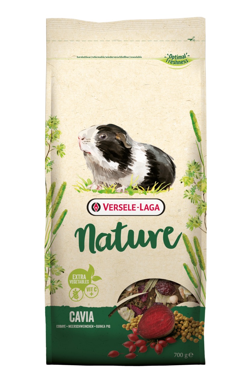 Versele-Laga Nature Cavia: Premiumfutter f. Meerschweinchen mit Gemüse, Vitamin C, natürlichen Zutaten, 700 g, wiederverschließbar.