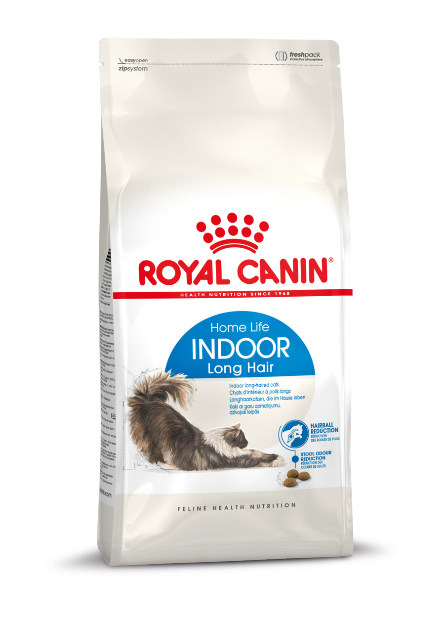 ROYAL CANIN Home Life Indoor Long Hair, für langhaarige Wohnungskatzen, 2 kg, Haarballenreduktion, Geruchsminimierung.