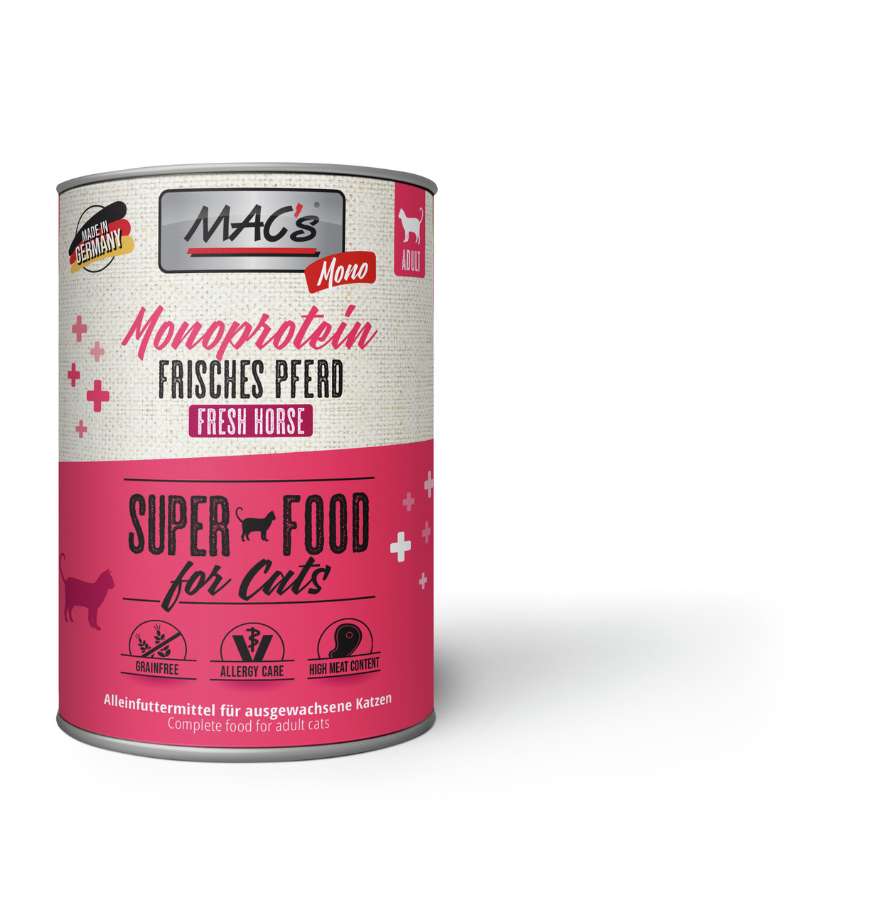 MAC's Katzenfutter Frisches Pferd, Monoprotein, für erw. Katzen, getreidefrei, Allergiepflege, hoher Fleischanteil.