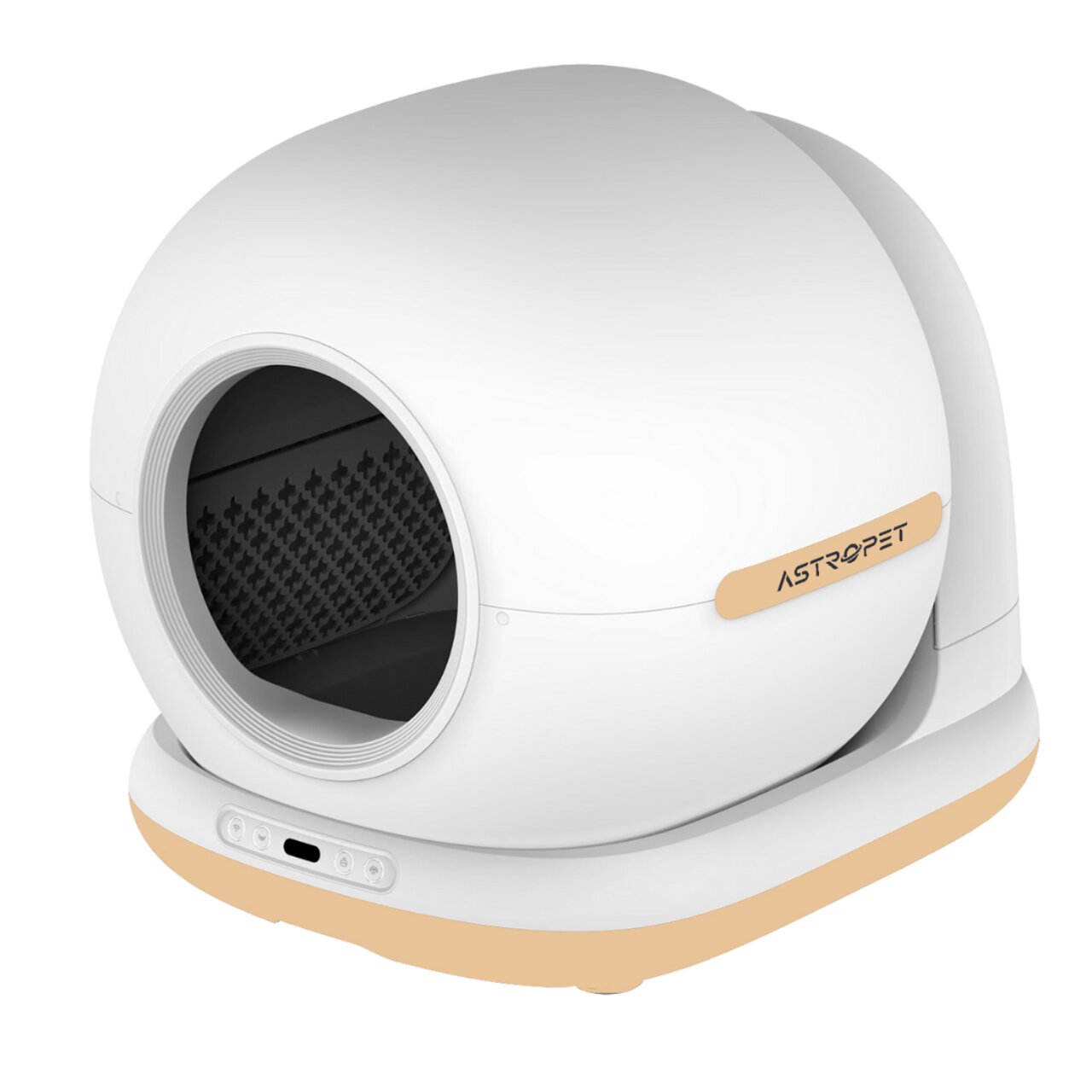AstroPet Katzentoilette für Katzen, weiß, geräumig und modern, mit automatischer Reinigung und stilvollem Design.