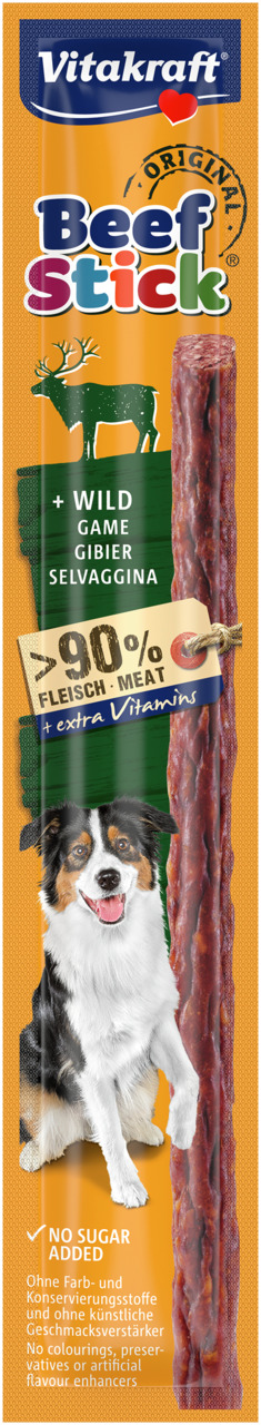 Vitakraft Beef Stick Original Wild, für Hunde, 90 % Fleisch, ohne Zucker, Farb- & Konservierungsstoffe.