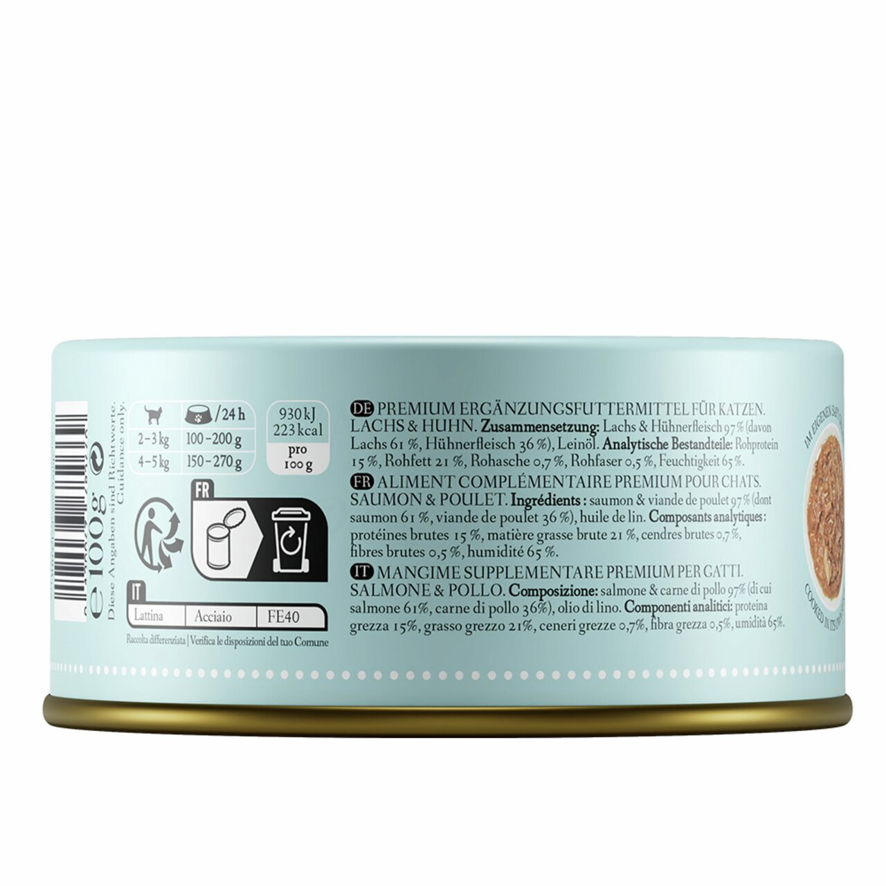 Cat's Love Ergänzungsfutter für Katzen, Lachs & Huhn, 85 g, 61 % Lachs, 36 % Huhn, für ausgewachsene Katzen.