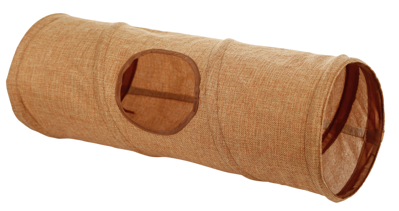 KERBL Spieltunnel für Katzen, robust, Leinenoptik, seitl. Öffnung, fördert Aktivität & Neugier, Länge 90 cm, Ø 25 cm.